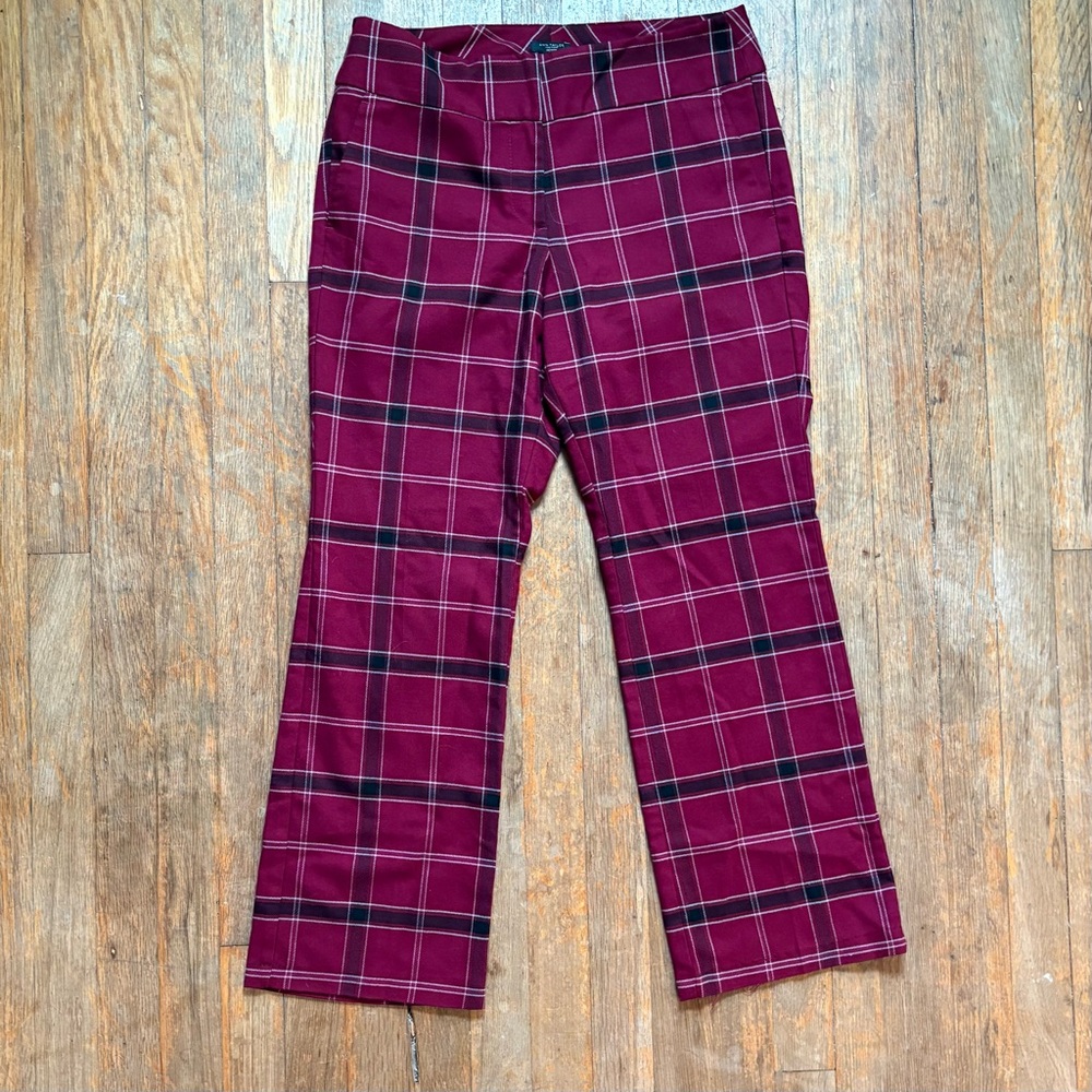 Ann Taylor Burgundy Plaid Trouser Pants ~ sz 6P ( Petite )